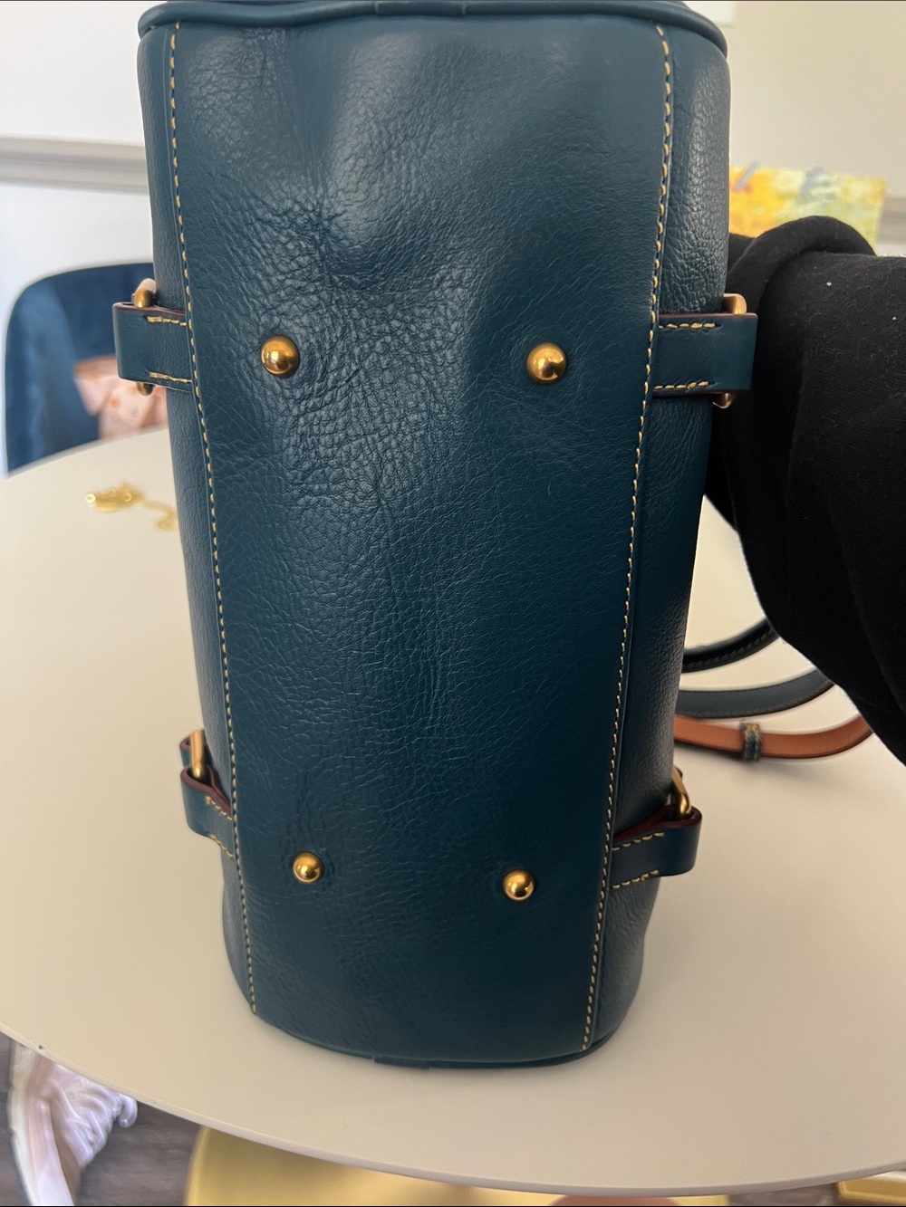 Dooney & Bourke Denim Leather Florentine Satchel with Gold Hardware - Picture 6 of 7